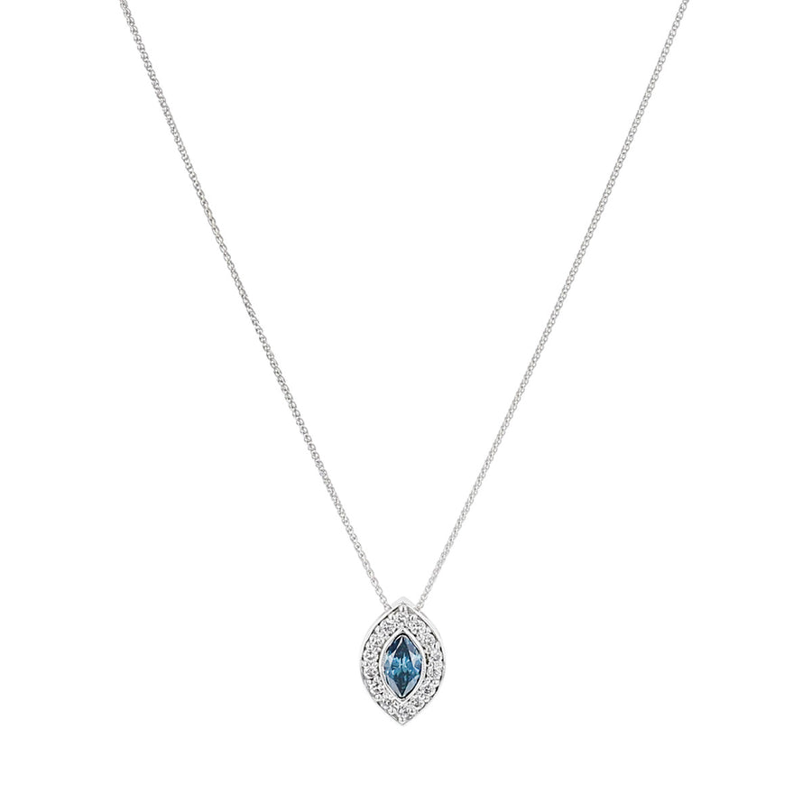 Marquise Blue Topaz and Diamond Halo Pendant Necklace