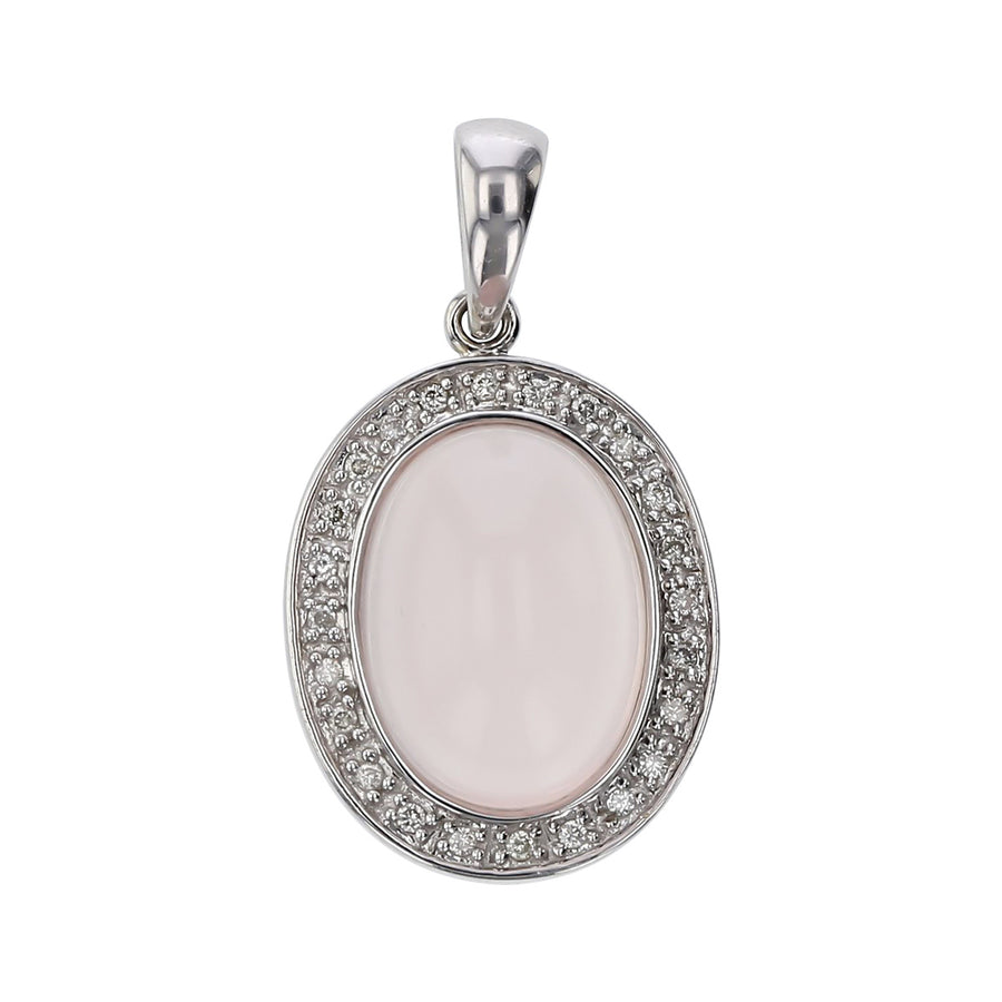 14K Gold Pink Moonstone and Diamond Halo Pendant