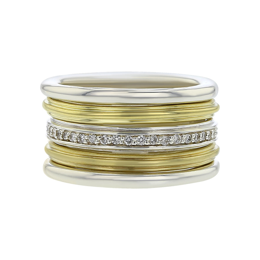 Slane Set of 5 Diamond, Sterling Silver and Gold Bands