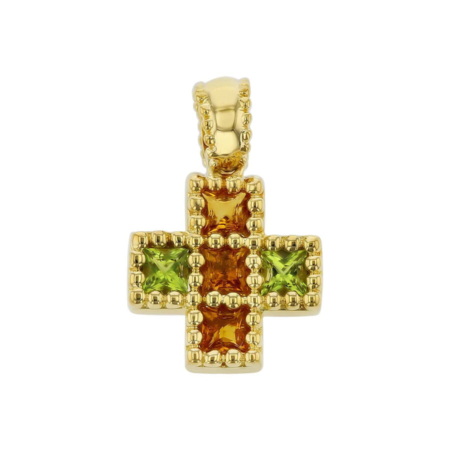 Square Citrine and Green Amethyst Cross Pendant