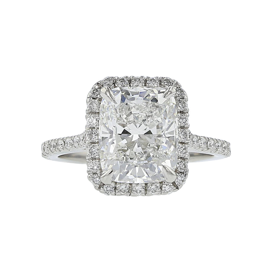 Platinum Cushion-cut Diamond Halo Engagement Ring