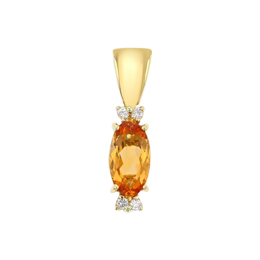 14K Yellow Gold Orange Topaz and Diamond Pendant