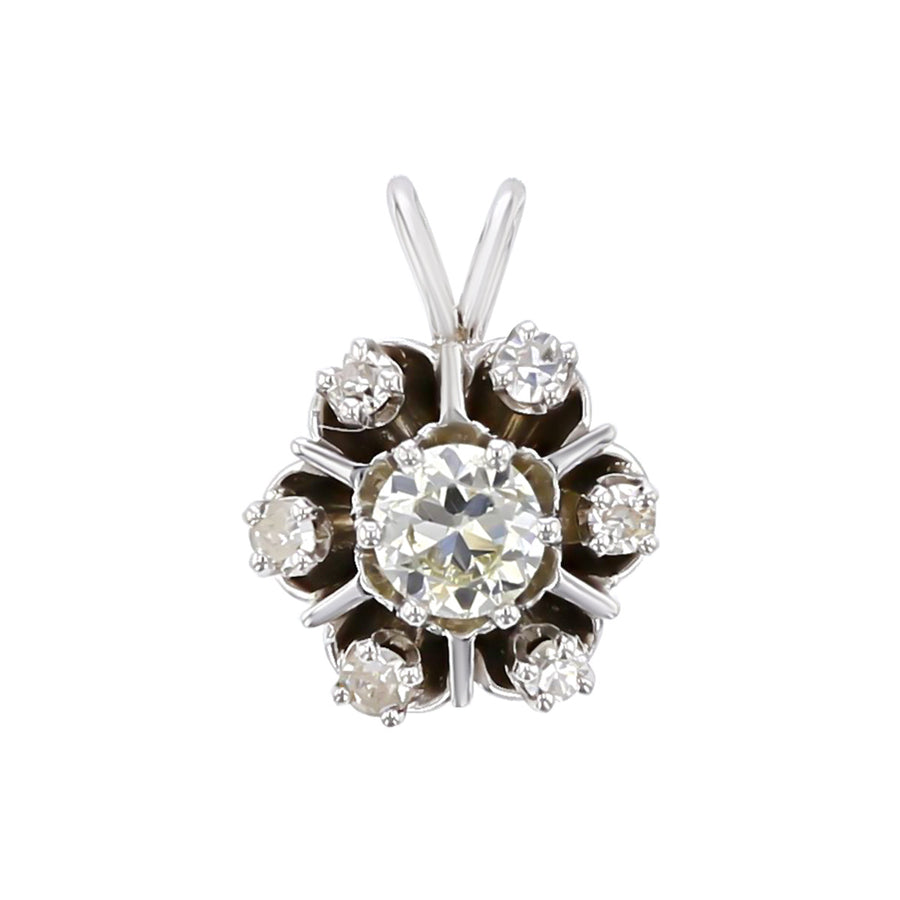 14K Gold Old European-cut Diamond Halo Pendant