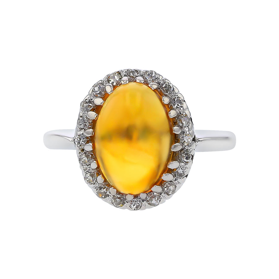 14K White Gold Fire Opal and Diamond Halo Ring