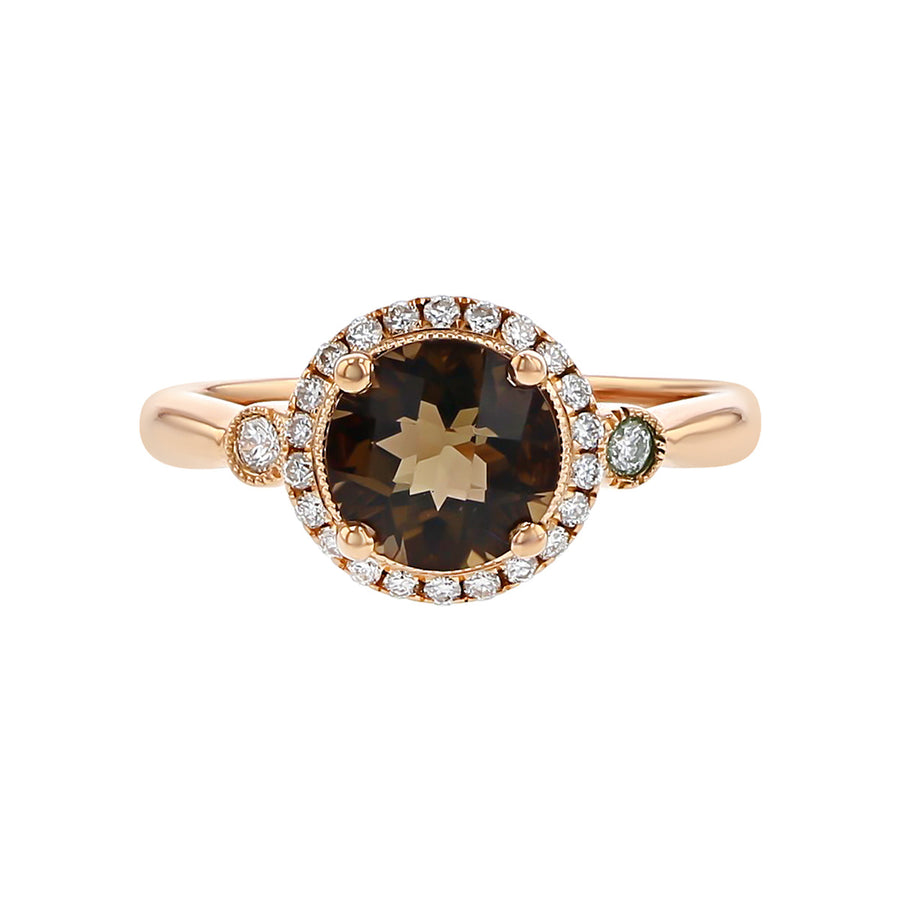 14K Rose Gold Smoky Quartz and Diamond Halo Ring