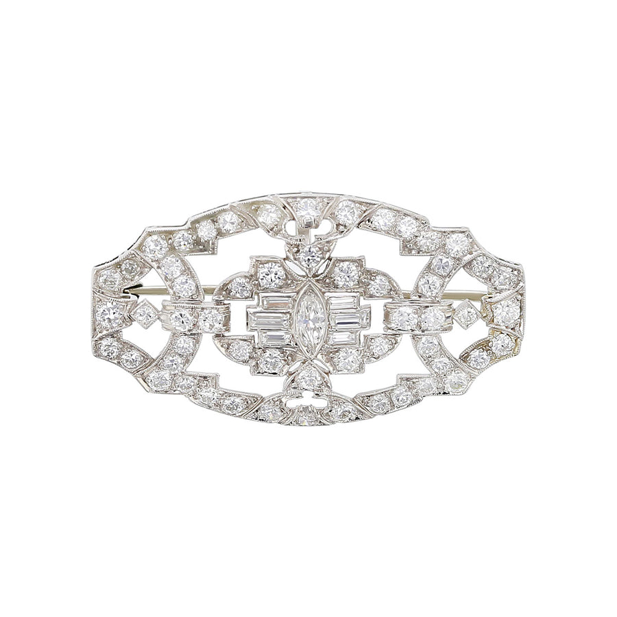 Platinum Marquise, Baguette and Round Diamond Pin