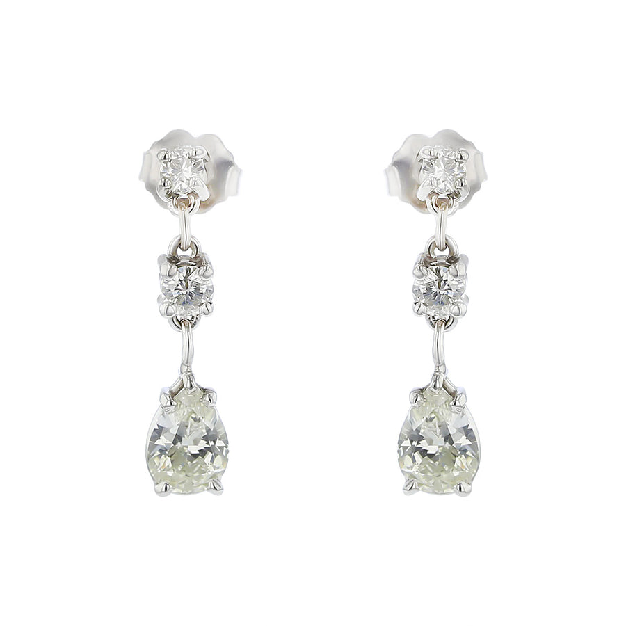 14K White Gold Pear Shape Diamond Drop Earrings