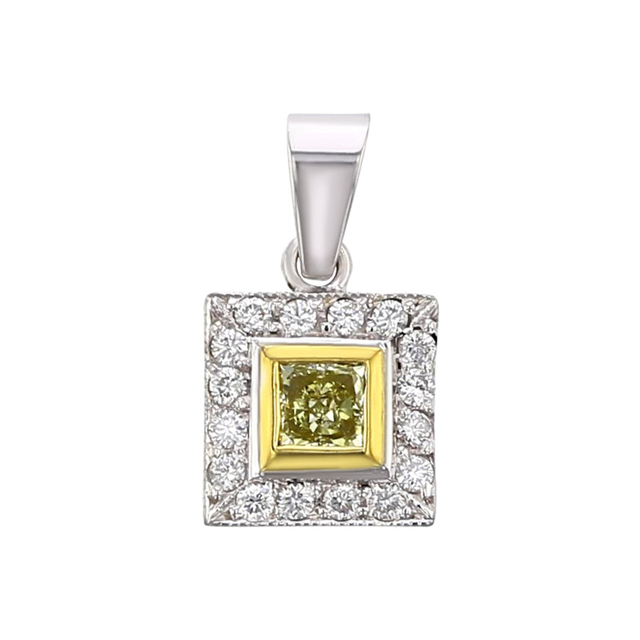 Princess-cut Yellow Diamond Halo Square Pendant