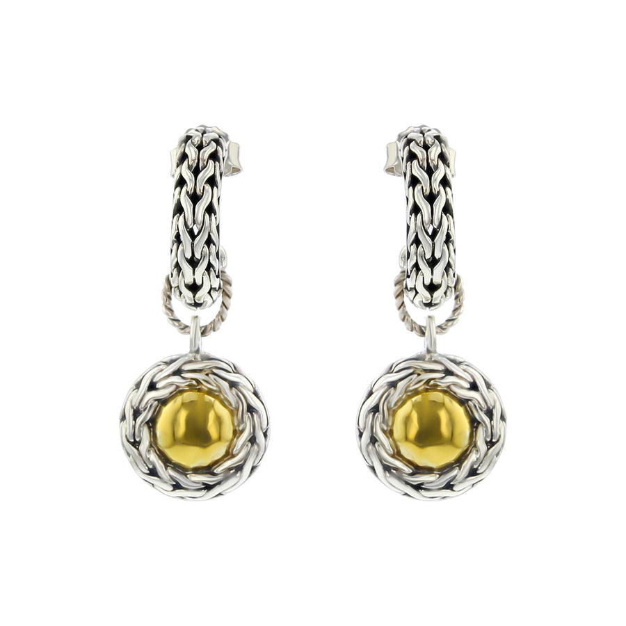 John Hardy Classic Chain Two Tone Drop Half Hoop Earrings