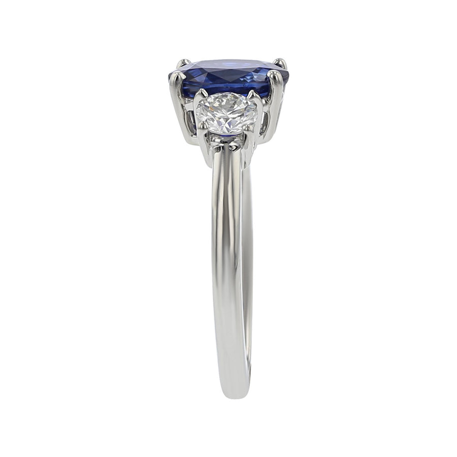 Platinum Blue Sapphire and Diamond 3-Stone Ring