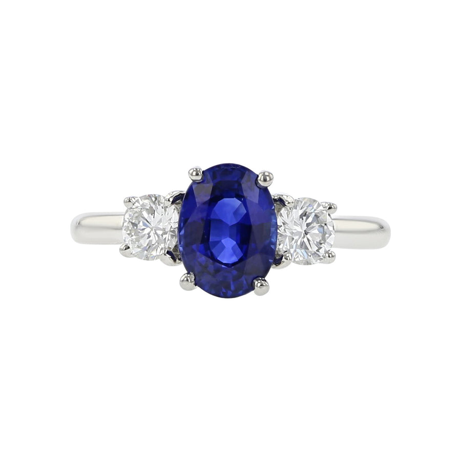 Platinum Blue Sapphire and Diamond 3-Stone Ring