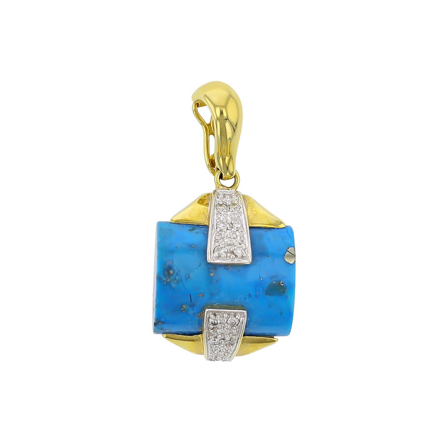 18K Yellow Gold Turquoise and Diamond Pendant
