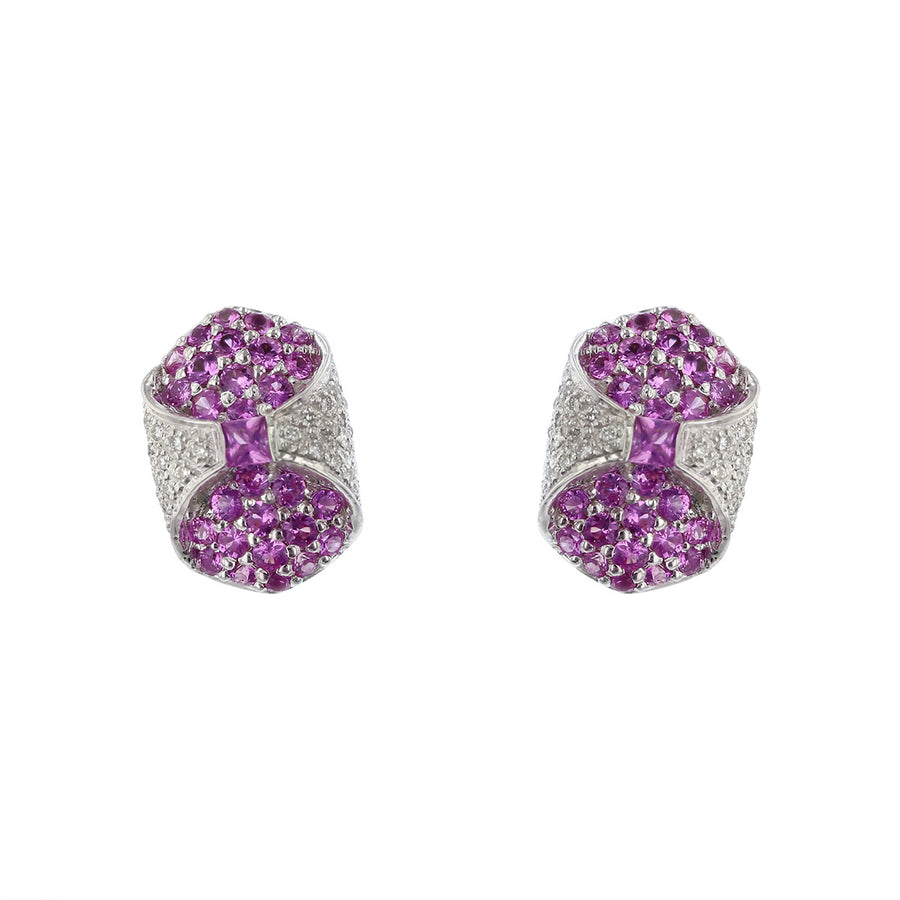 18K White Gold Pink Sapphire and Diamond Earrings