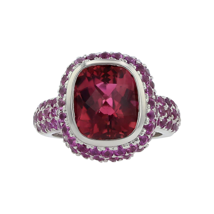 Pink Tourmaline and Pink Sapphire Halo Ring