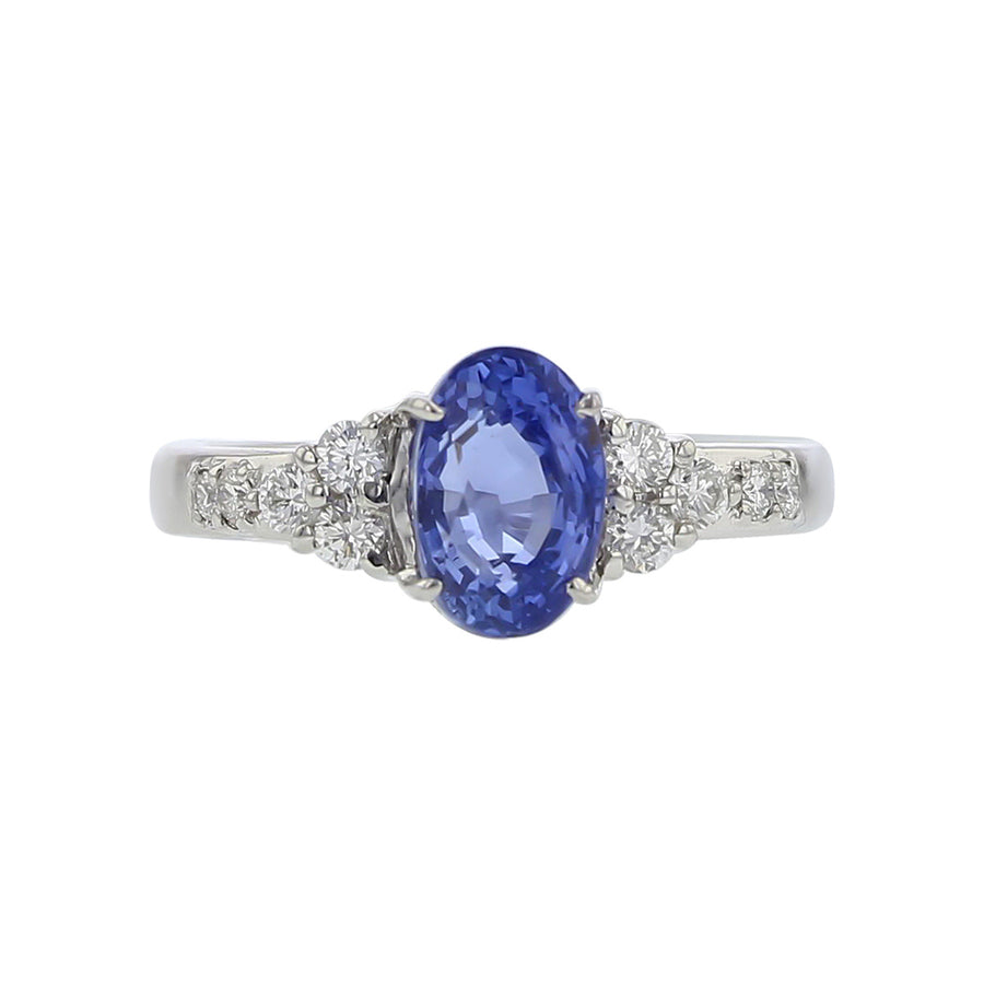 Platinum Oval Sapphire and Diamond Ring