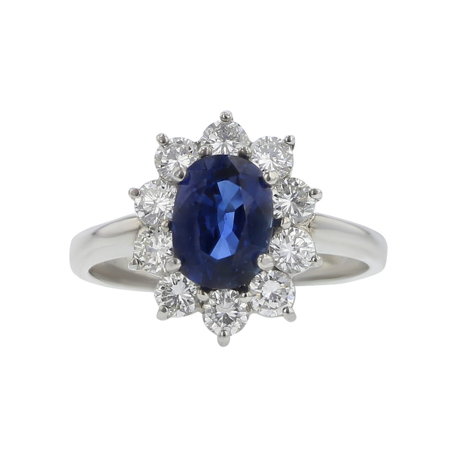 Platinum Sapphire and Brilliant Diamond Halo Ring