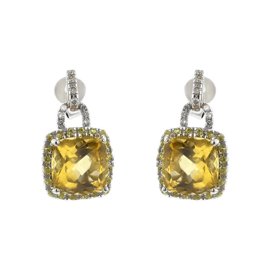 Citrine, Yellow Sapphire and Diamond Drop Earrings