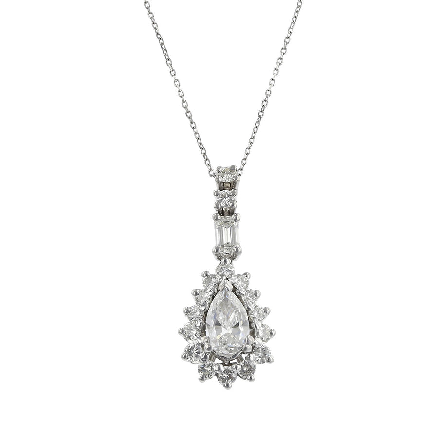 Platinum Pear Shape Diamond Halo Pendant Necklace