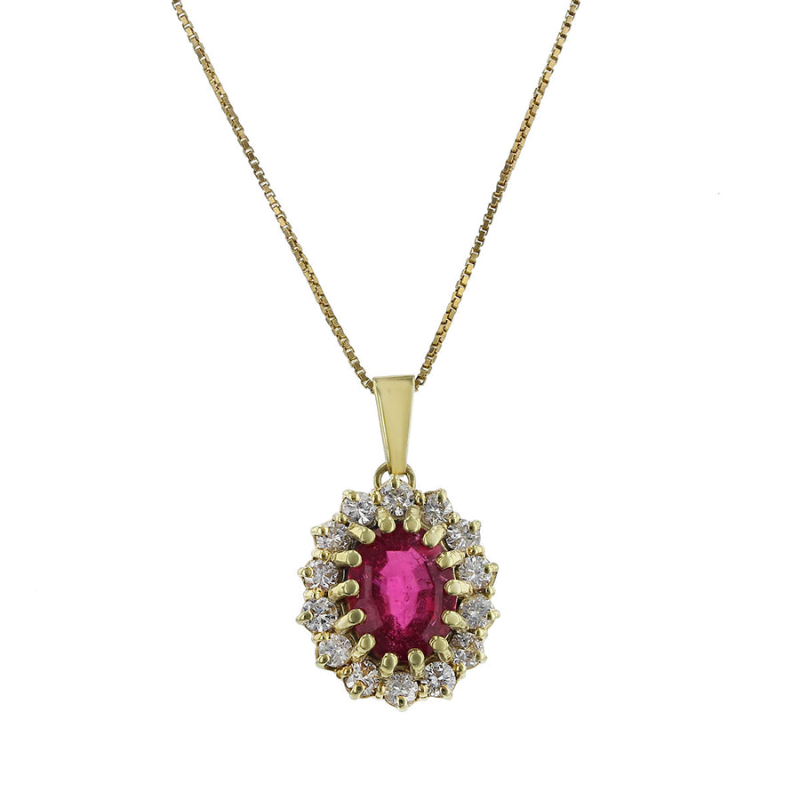 Pink Tourmaline and Diamond Halo Pendant Necklace