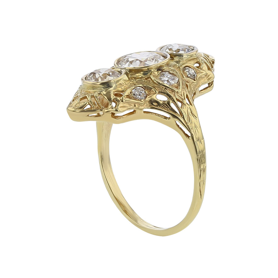 Art Deco 14K Gold European-cut Diamond Ring