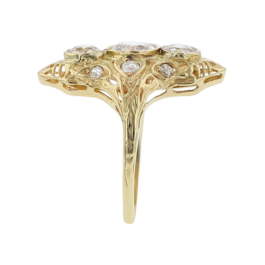 Art Deco 14K Gold European-cut Diamond Ring