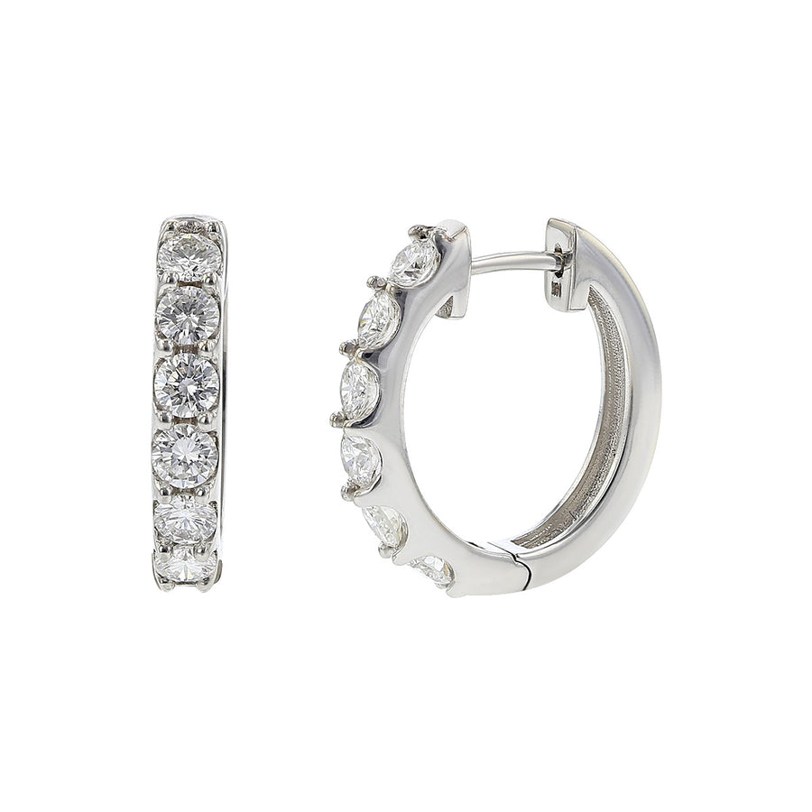 18K White Gold Diamond Oval Hoop Earrings