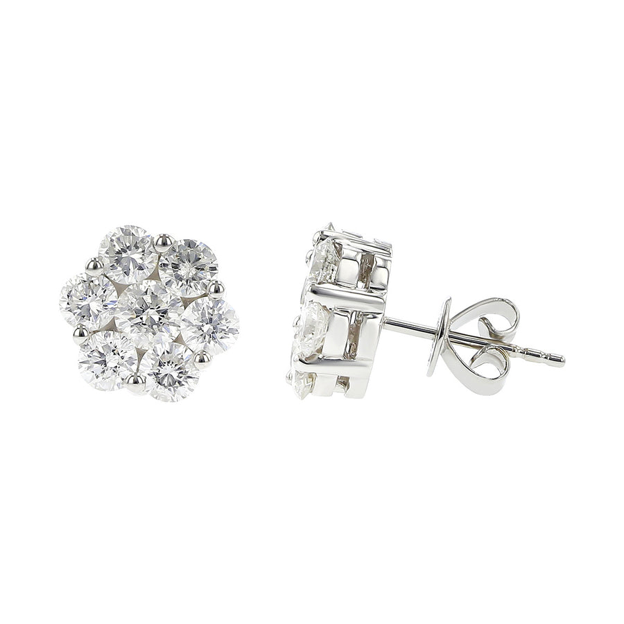 18K White Gold Diamond Halo Stud Earrings