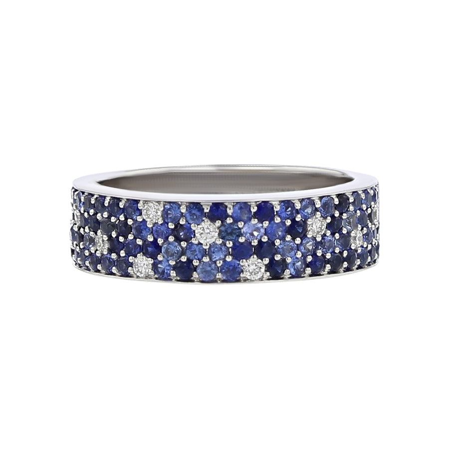 Salavetti 18K Gold Sapphire and Diamond 4-Row Ring