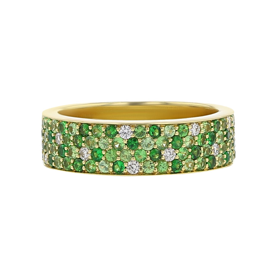 Salavetti 18K Gold Tsavorite and Diamond 4-Row Ring