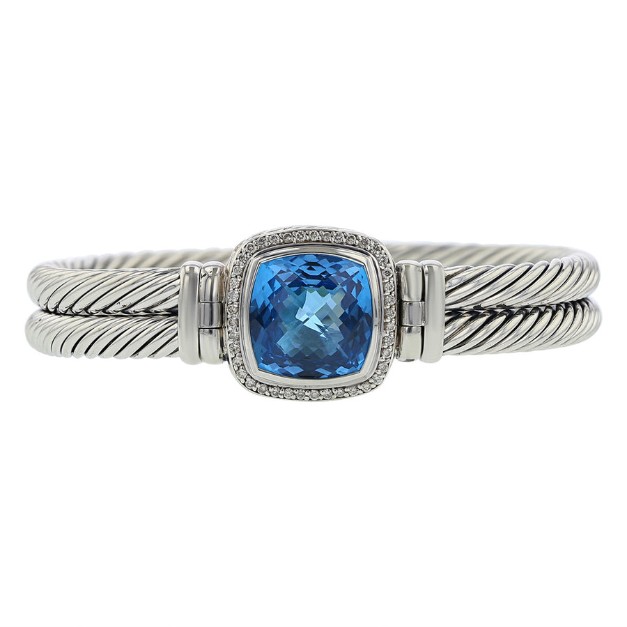 David Yurman Blue Topaz And Diamond Albion Double Cable Bracelet