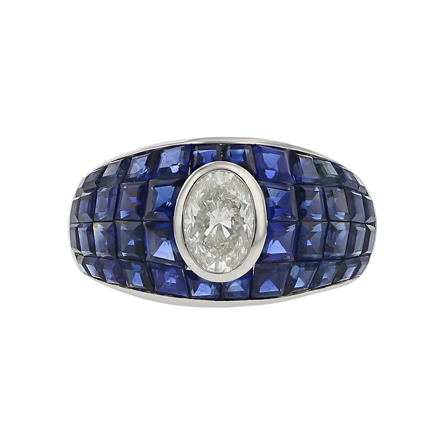 Platinum Diamond and French-cut Sapphire Ring