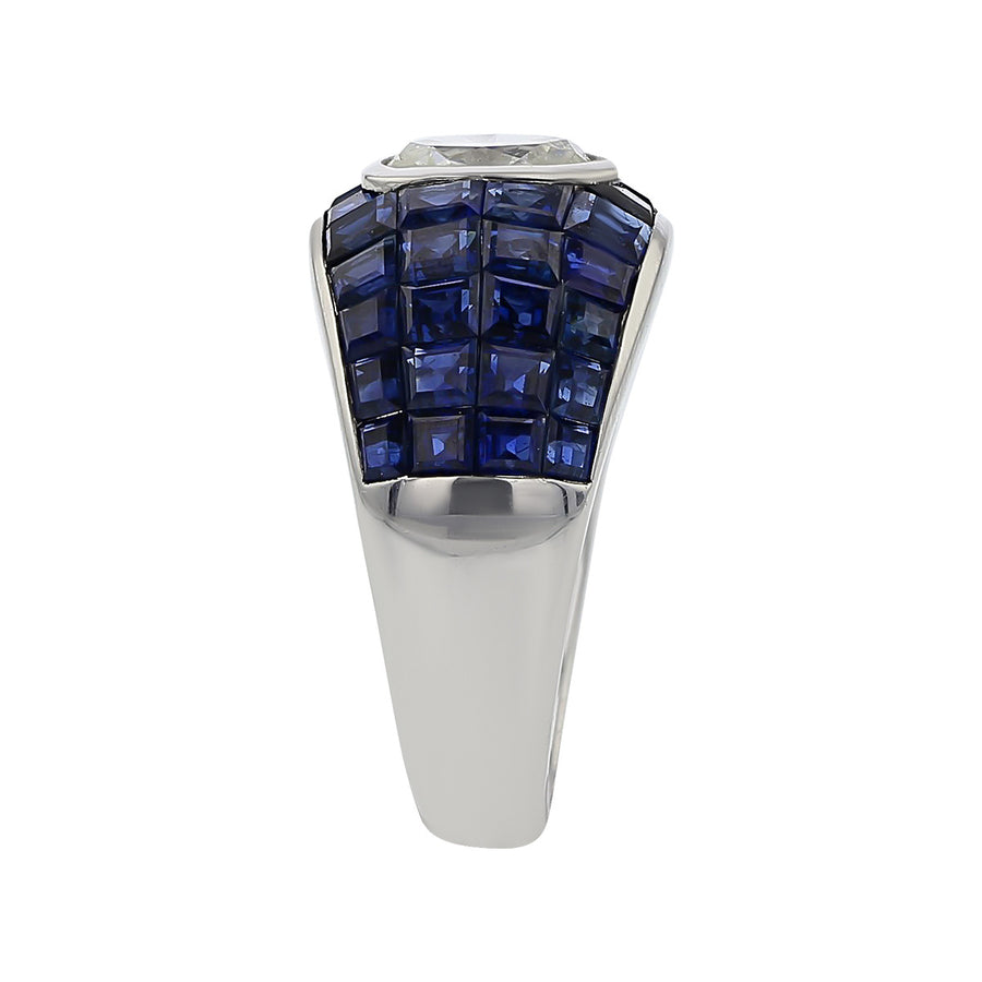 Platinum Diamond and French-cut Sapphire Ring
