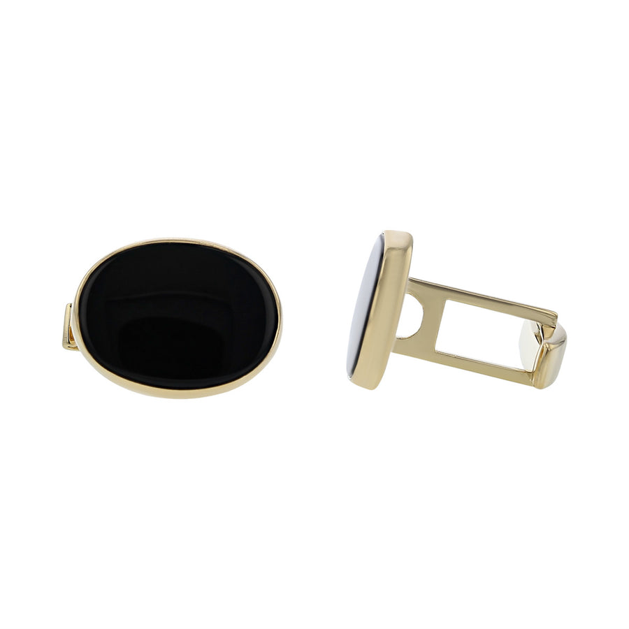 14K Yellow Gold Black Onyx Cuff Links