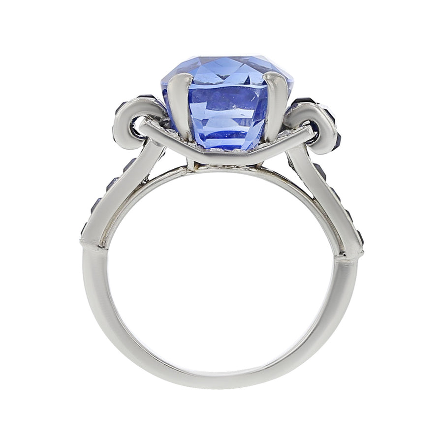 Art Deco Ceylon Blue Sapphire and Diamond Ring
