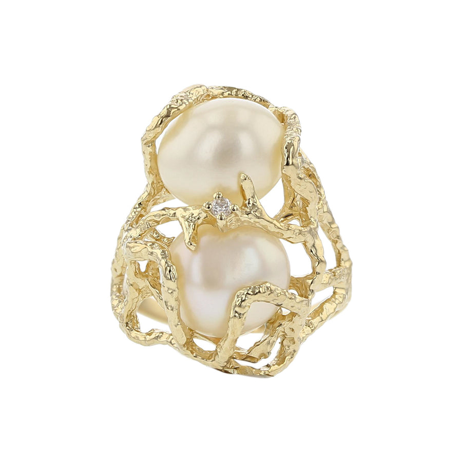 14K Yellow Gold Baroque Pearl Freeform Ring