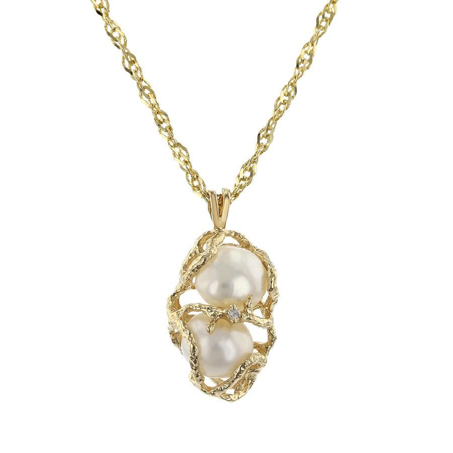 14K Yellow Gold Baroque Pearl Freeform Pendant