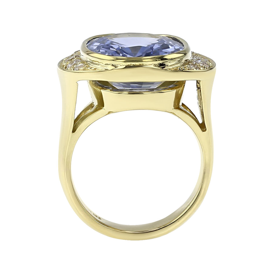18K Yellow Gold Sapphire and Diamond Halo Ring