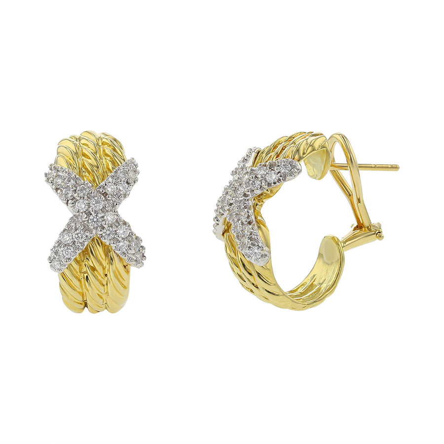 David Yurman Gold Pave Diamond X Triple Cable Earrings