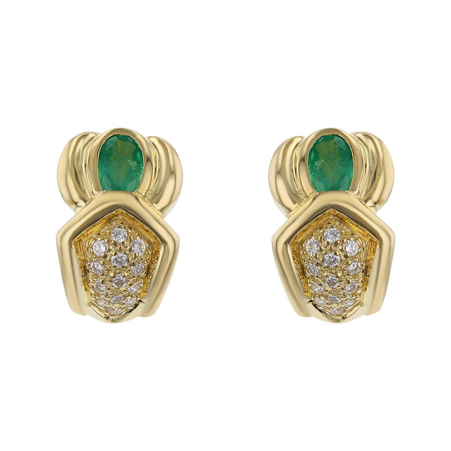 18K Yellow Gold Emerald and Diamond Earrings