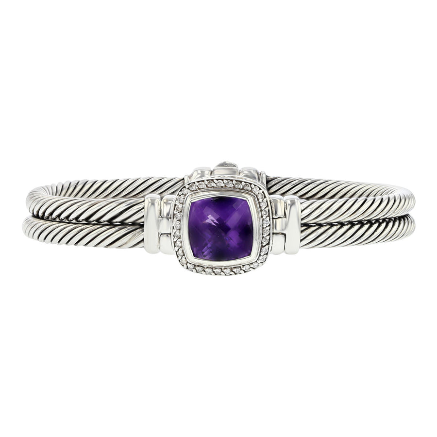 David Yurman Sterling Silver Amethyst and Diamond Albion Bracelet