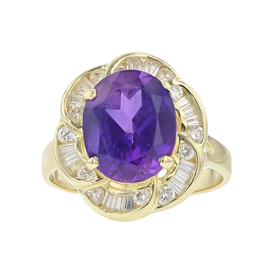 14K Yellow Gold Amethyst and Diamond Halo Ring