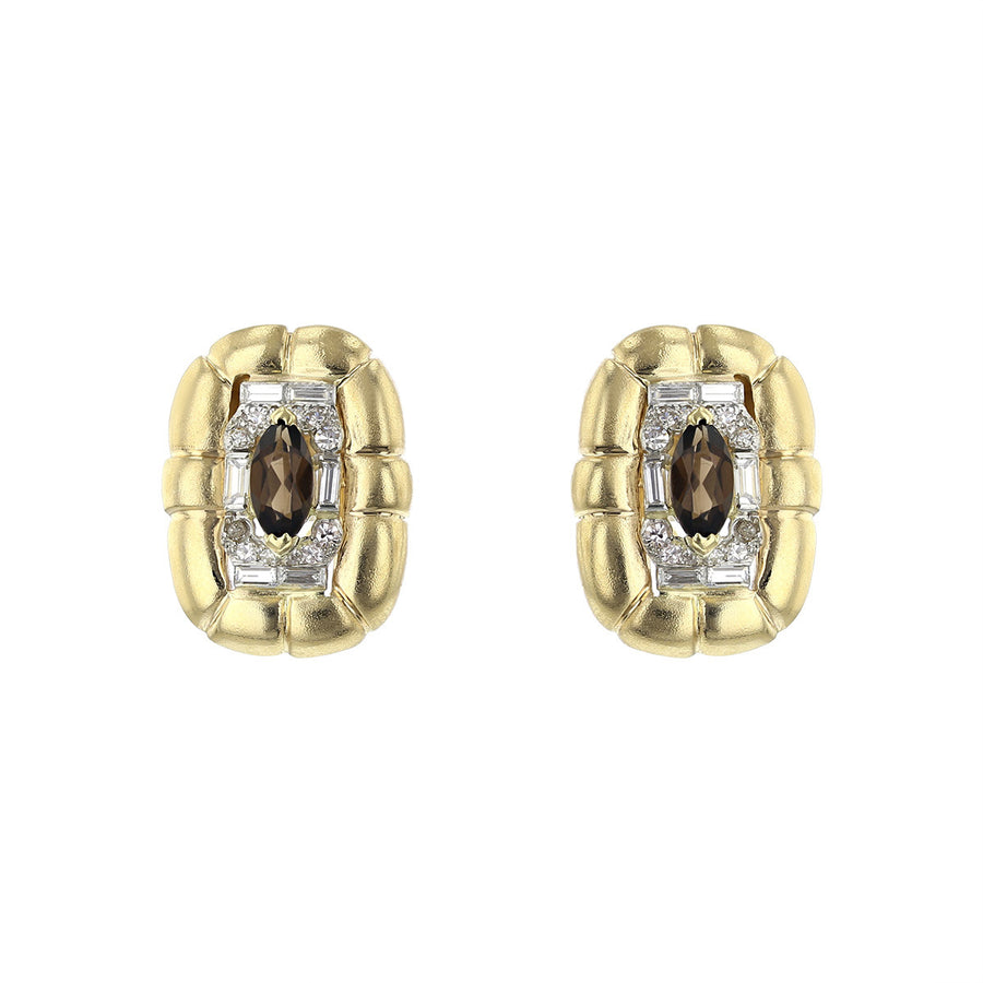 14K Yellow Gold Brown Citrine and Diamond Earrings