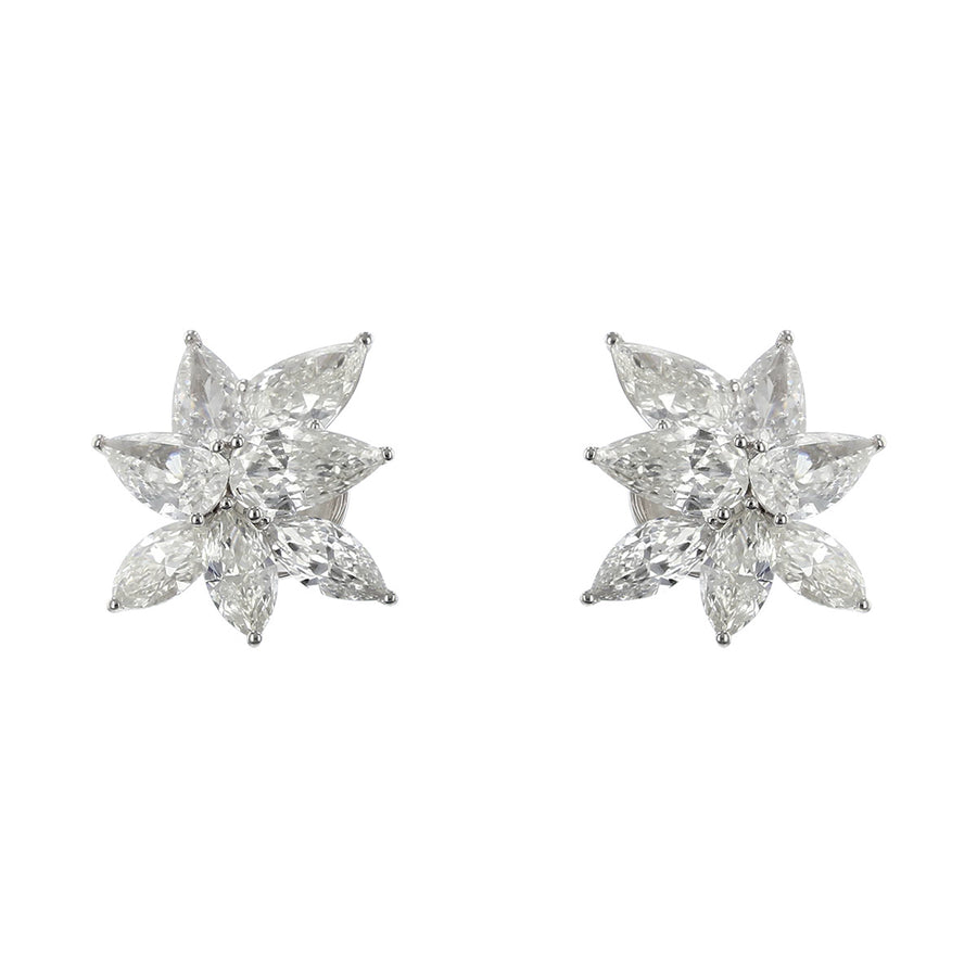 18K White Gold Diamond Star Stud Earrings