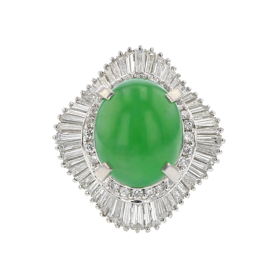 Platinum Cabochon Jade and Diamond Halo Ring