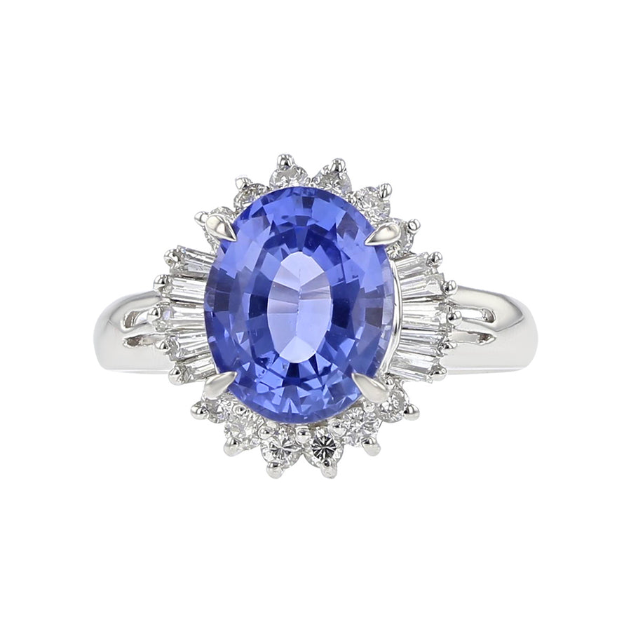 Platinum Sri Lankan Sapphire and Diamond Halo Ring