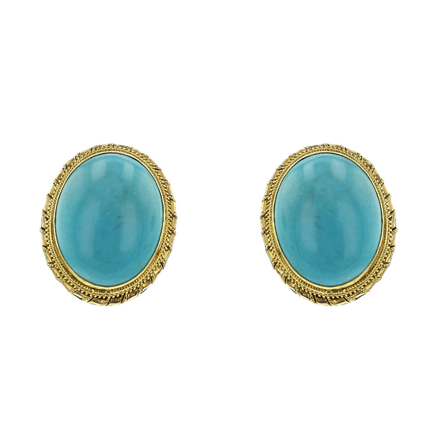 Mid-century 18K Yellow Gold Turquoise Earrings