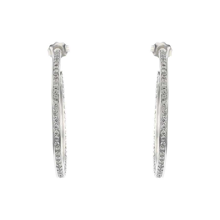 18K White Gold Diamond Hoop Earrings