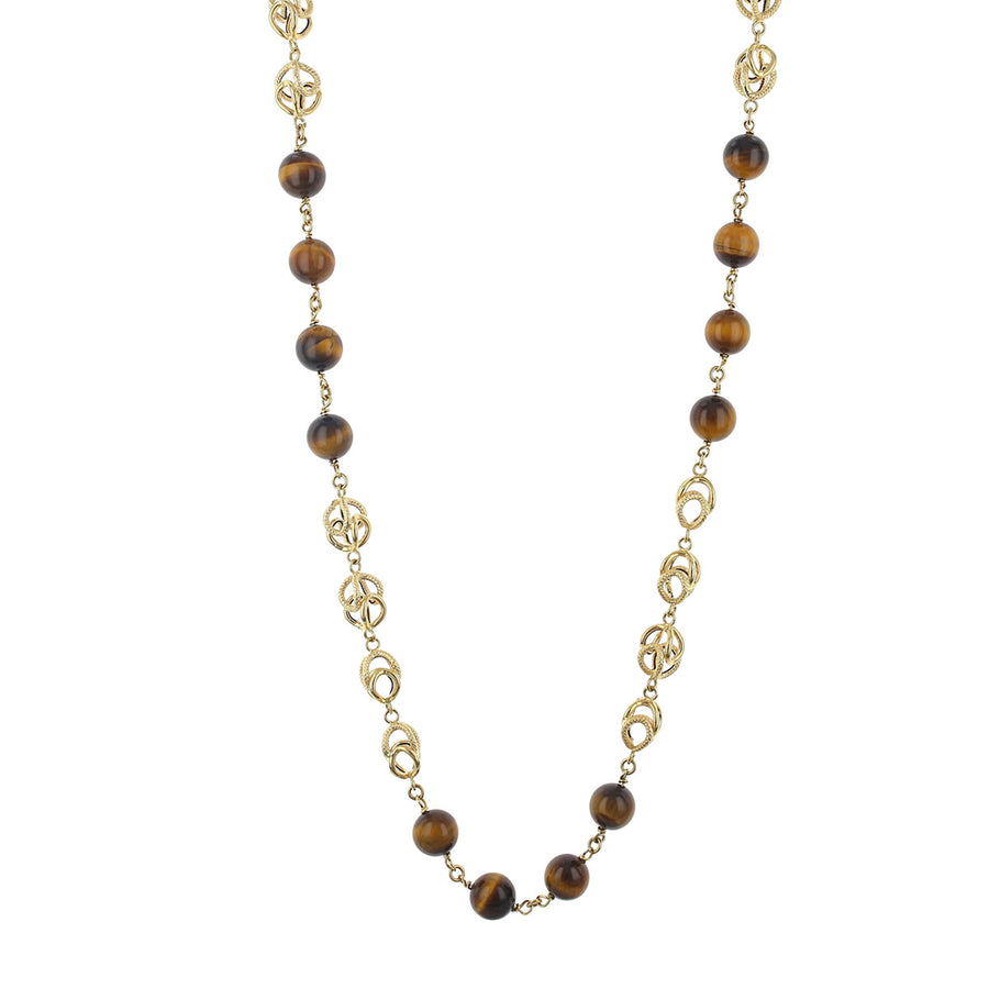 14K Yellow Gold Tiger's Eye and Bead Link Necklace
