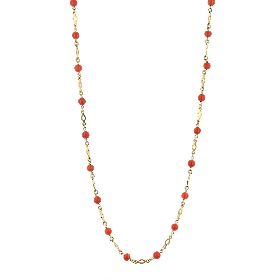 Mid-Century 18K Yellow Gold Coral Beaded Necklace