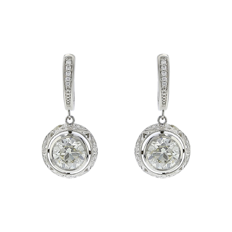 Edwardian Platinum Bezel Set Diamond Drop Earrings